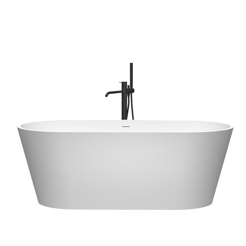 67" Freestanding Solid Surface Soaking Bathtub Matte White