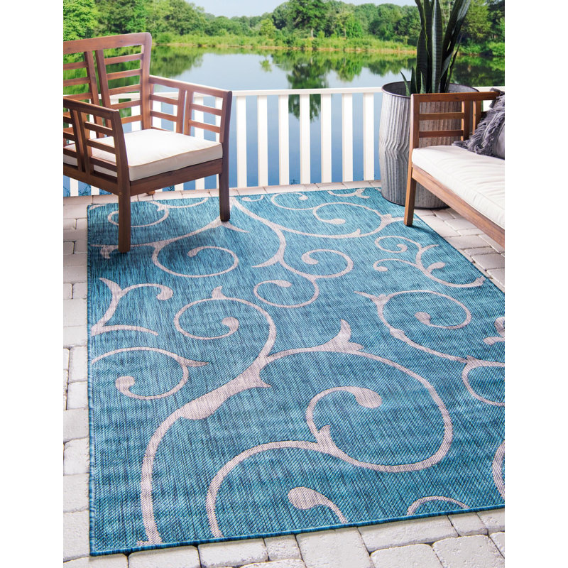 Burien Damask Hand Woven Indoor / Outdoor Area Rug, Rectangle 152 x 244cm