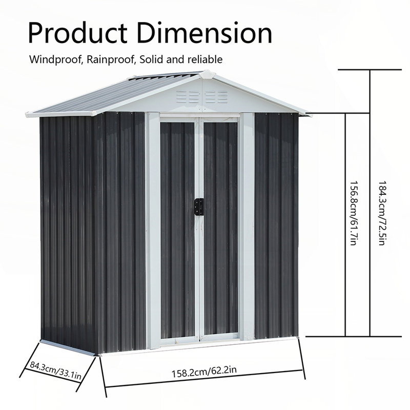 5x3 ft Sliding Door Garden Shed with Apex Roof for Outdoor Storage and Weather Resistance