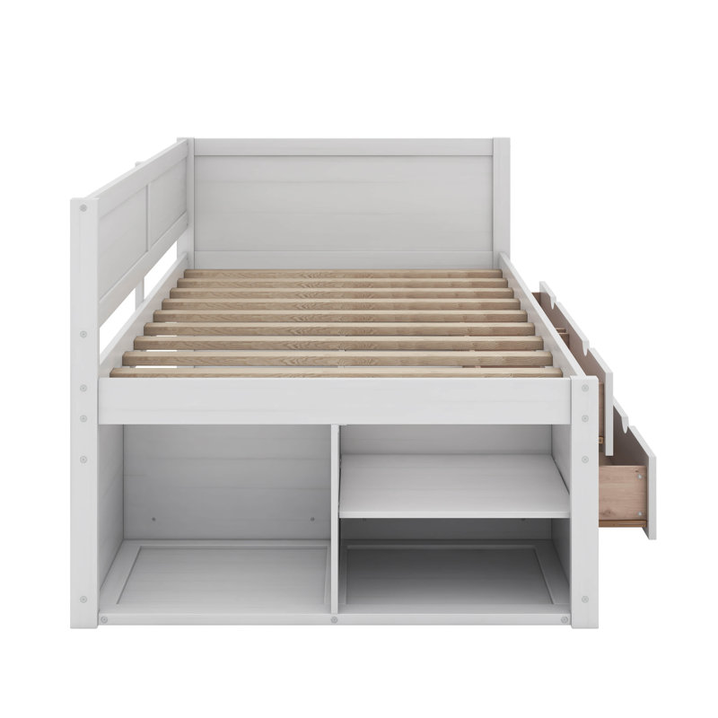 Lit de jour avec tiroirs et tablettes, Simple, Blanc