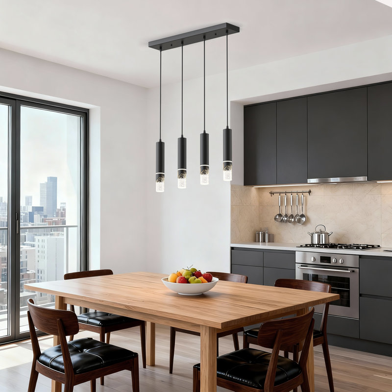Luminaire suspendu linéaire cylindrique à 4 lumières pour îlot de cuisine à DEL