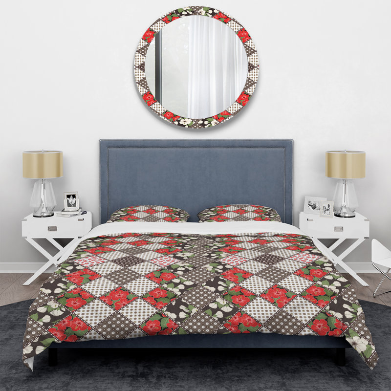 Red Creative Patchwork - Ensemble de housse de couette abstrait - Polyester microfibre