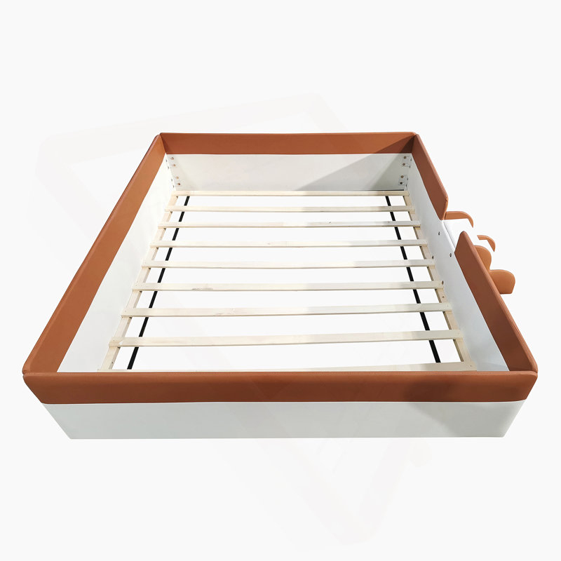 Queen Size Upholstered Daybed Frame With Fence And Stairs, Combining Comfort, Style, And Safety For A Luxurious Sleeping Experience