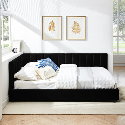 Upholstered Full Daybed With And Comfortable Padding, For Bedroom Living Room Mid-Century Style Size Bed Velvet, Black