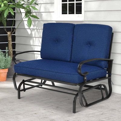 Lark Manorâ„¢ Glider Outdoor Patio Rocking Bench Loveseat Cushioned Seat Steel Frame Navy by Lark Manor