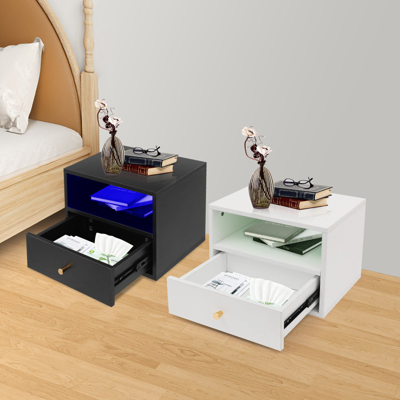 Floating Bedside Cabinet Floating Nightstand With Slide Drawers, White