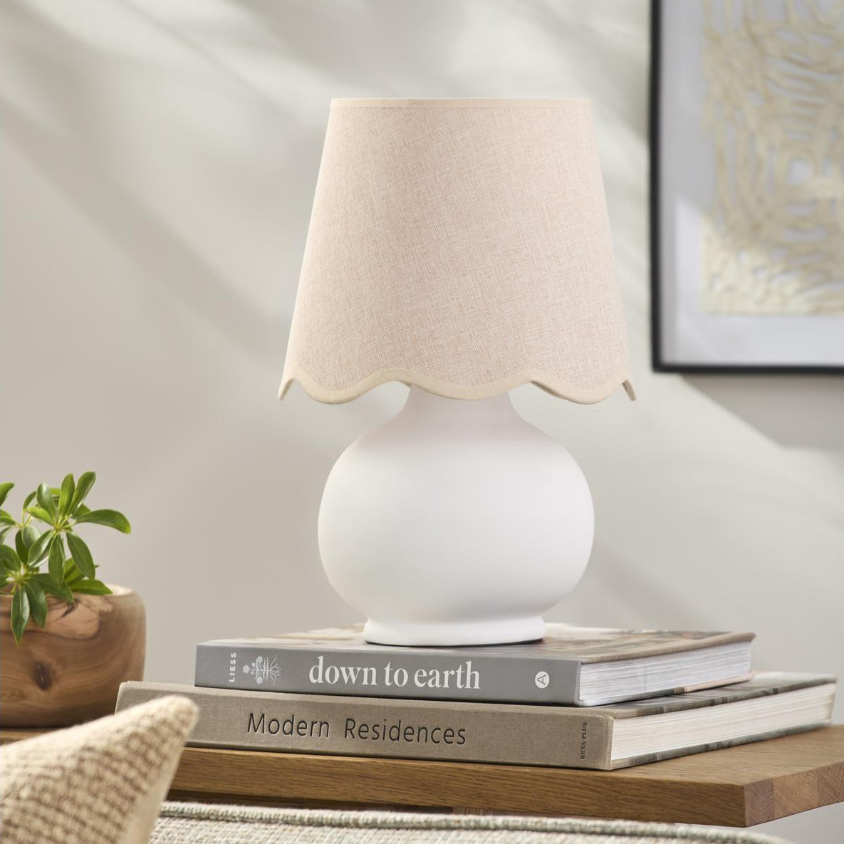 Momsen Ceramic Bedside Lamp, White, Pink