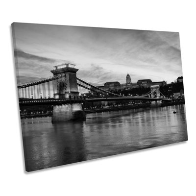 Chain Bridge Budapest Skyline B&W - Wrapped Canvas Print