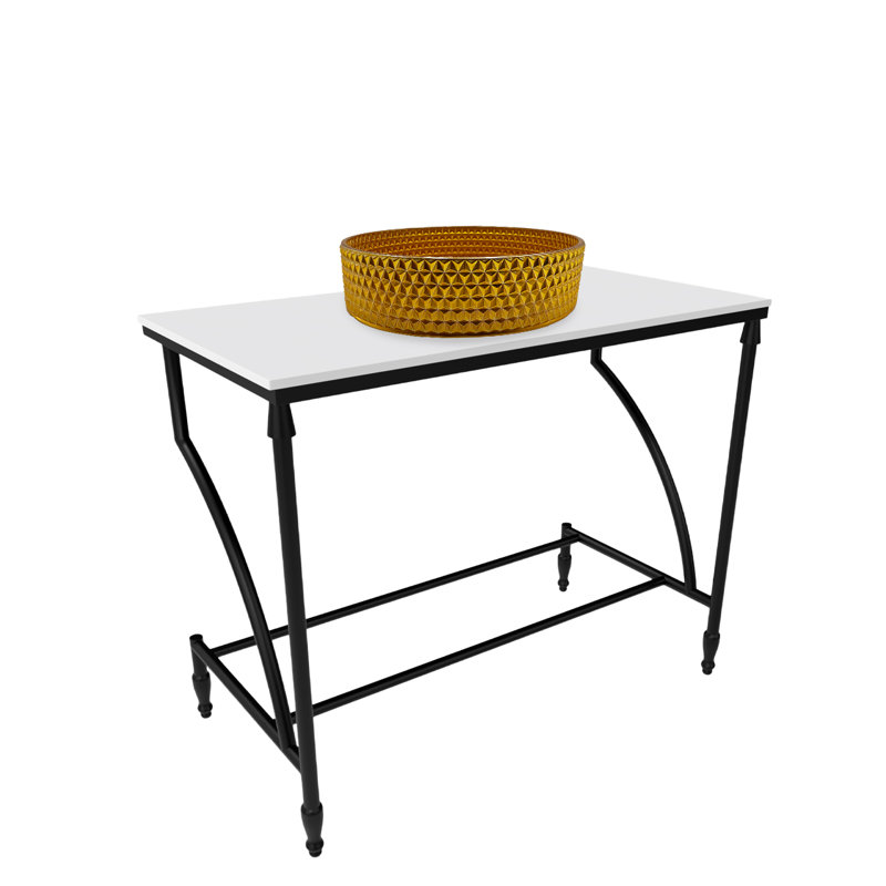 Luminous 36" Minimalist Metal Console Sink with Glass Vessel Basin and Solid Surface Top, White/Black, Gold