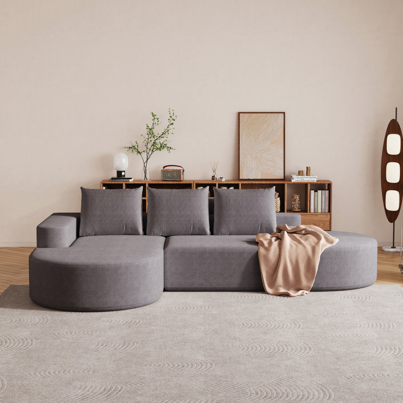 Canapé modulaire en L chenille rembourré de L 108,5 po avec 3 coussins pour le salon et la chambre à coucher, gris, sièges, confortable, sans assemblage, lignes arrondies, haute résilience, coussins modulaires respirants,