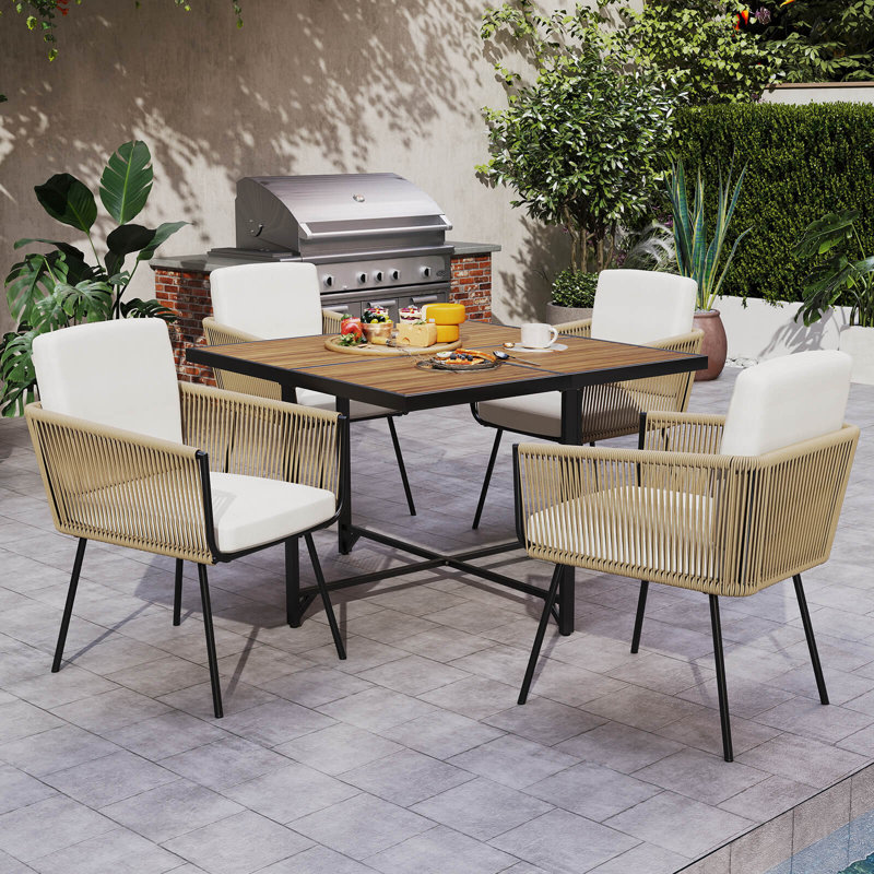 5 Pieces Patio Dining Set Outdoor Rectangular Table And Chairs Furniture Set