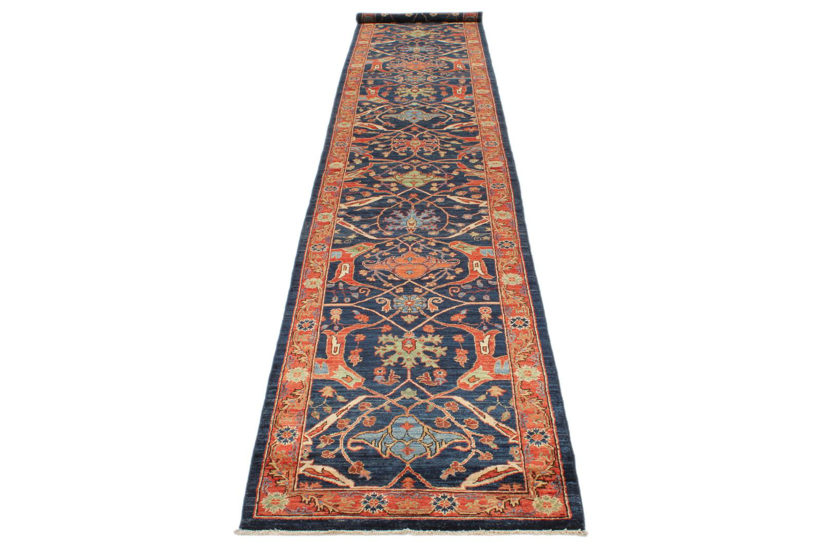 Home and Rugs 3x15 Navy and Rust Anatolian Traditional Runner | Wayfair
