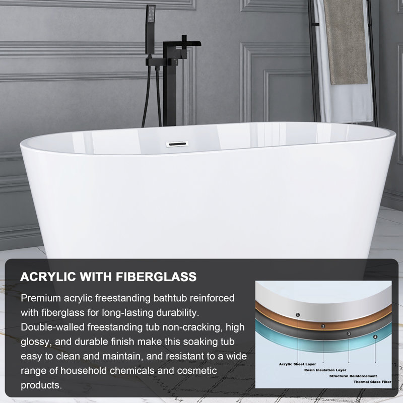 55" Acrylic Freestanding Soaking Bathtub