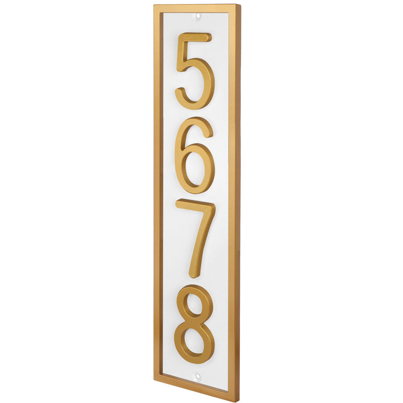 Plaque d'adresse flottante en aluminium Royal Shade, Blanc, Doré, Oui