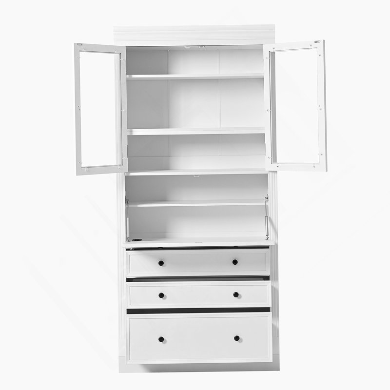 Armoire de rangement pour garde-manger autoportante avec tiroirs, tablettes réglables et prise de courant pour la salle à manger et le salon