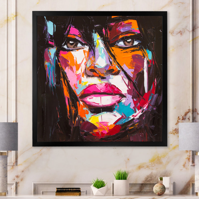 Portrait coloré d'une jeune femme II - on, Cadre photo noir, H 36 po x l 36 po x P 1,5 po