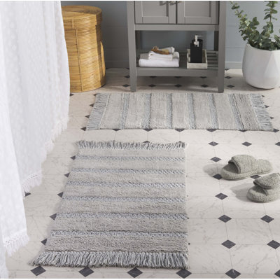 Finn Fringe Hand Woven Cotton Machine Washable Solid Color Bathmat