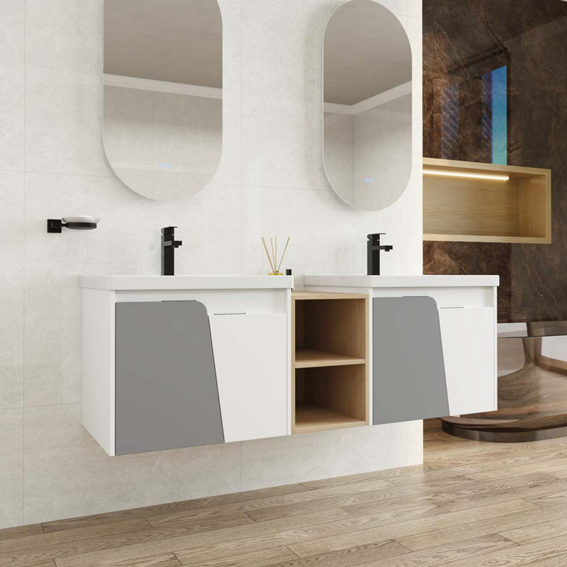 Meuble-lavabo double 59,6 po avec plateau en céramique 59,6 po