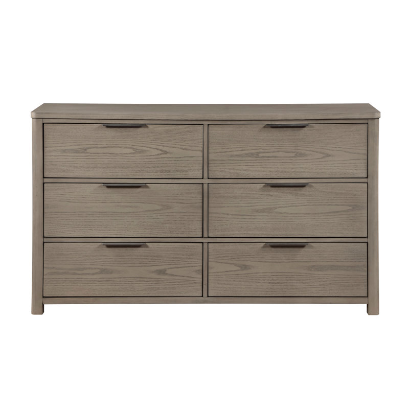 Commode contemporaine à finition grise clair à 6 tiroirs en bois à queue d'aronde pour meubles de chambre à coucher 1 pièce (commode incluse et miroir non inclus)