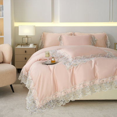 Ensemble de housse de couette en satin de coton brodé