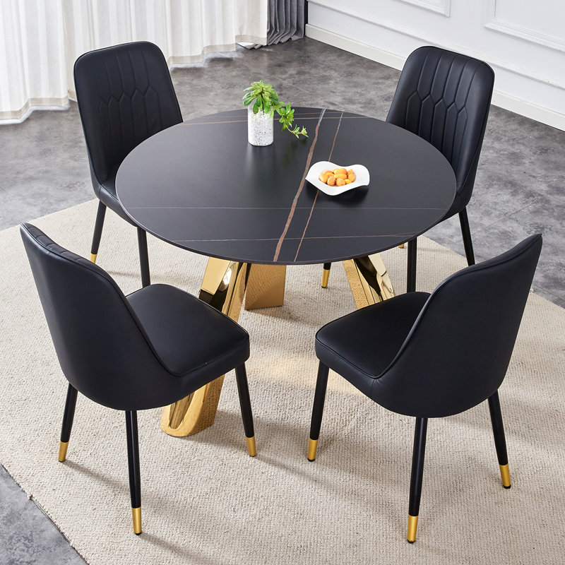 Marble Dining Table Set, Black, 5