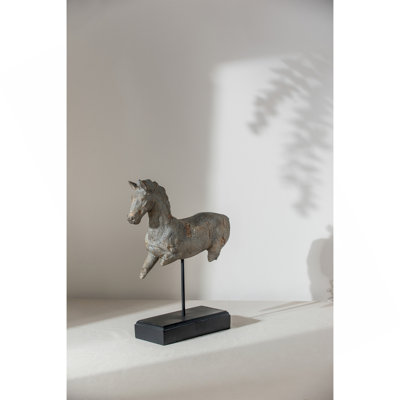 14X4.5X17" Antique Horse Statue On Stand
