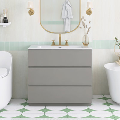 Meuble-lavabo autoportant 35,9 po avec comptoir en céramique