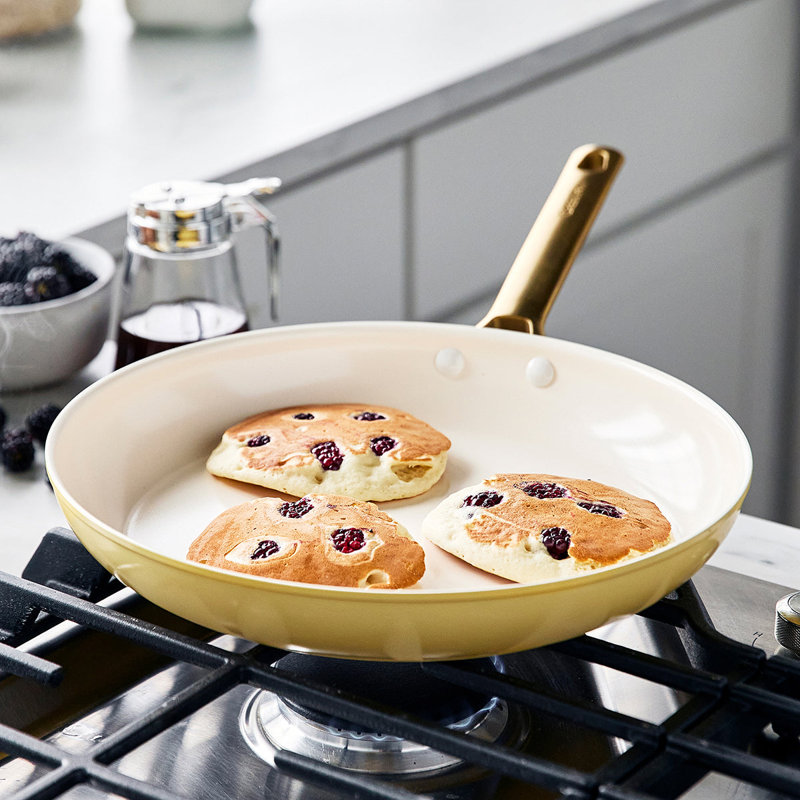 Sunrise Yellow Ceramic Nonstick 10-Piece Cookware Set with Gold Handles