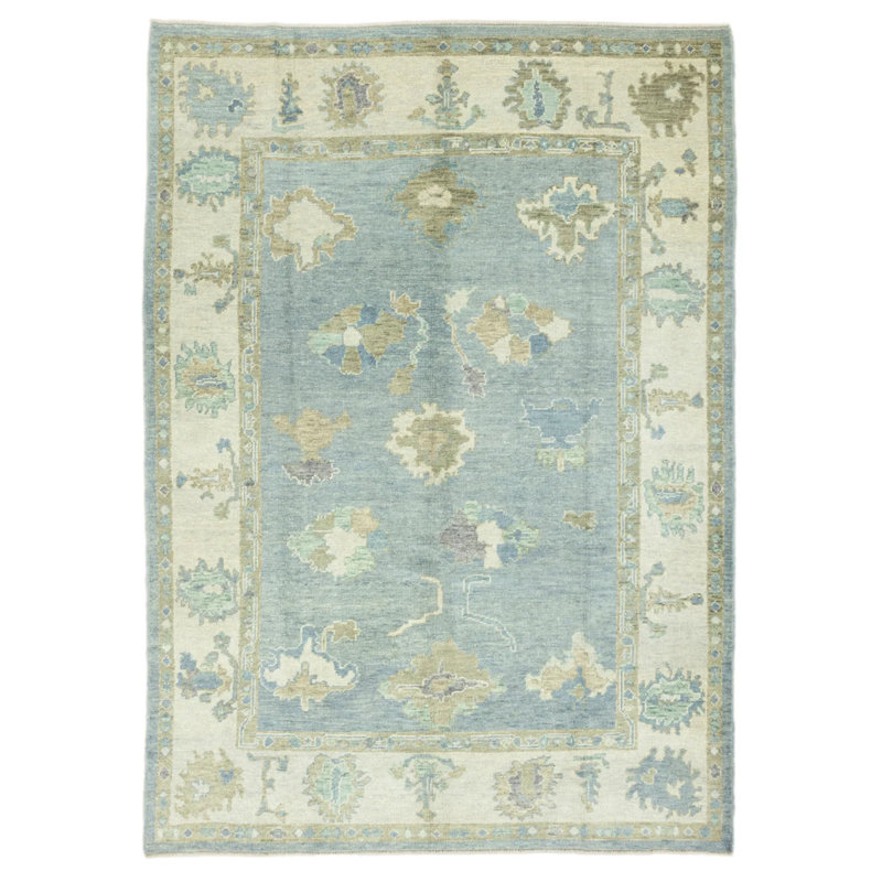 Tapis bleu sarcelle rétro 6 pi 11 po x 9 pi 9 po Vintage