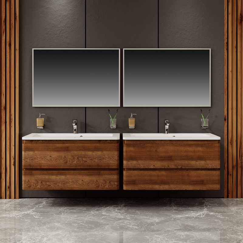 Jainah 23.4'' Single Bathroom Vanity with Ceramic Top, Rosewood
