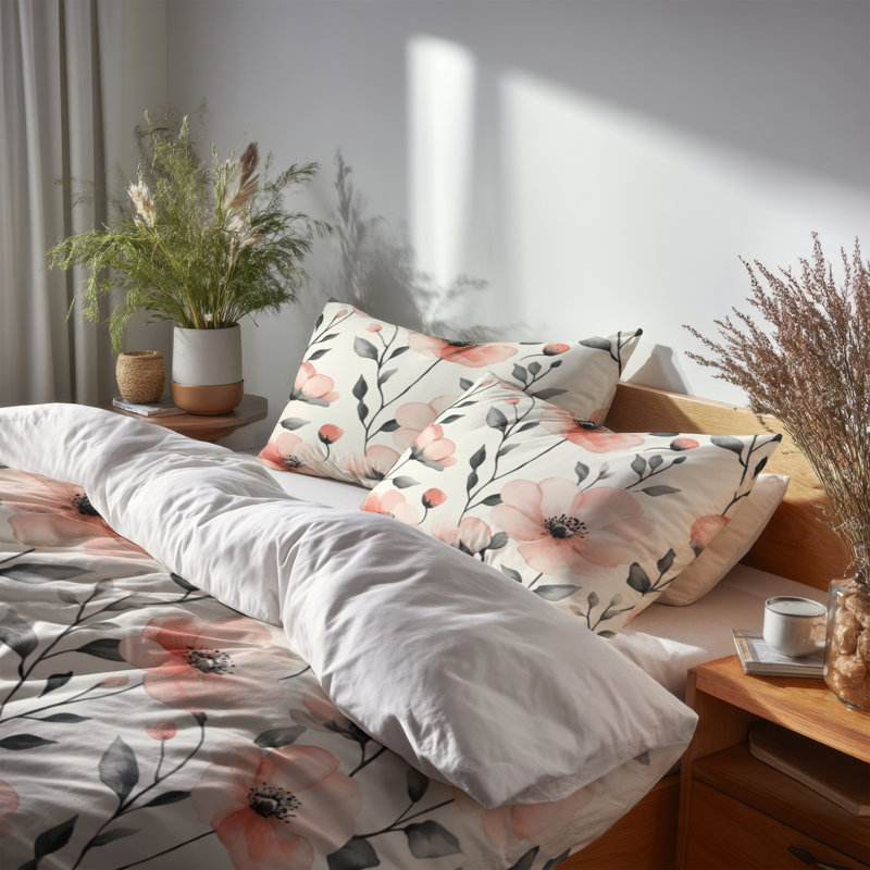 Ensemble de literie pour fille avec housse de couette et coussin décoratif Serene Blush Fields