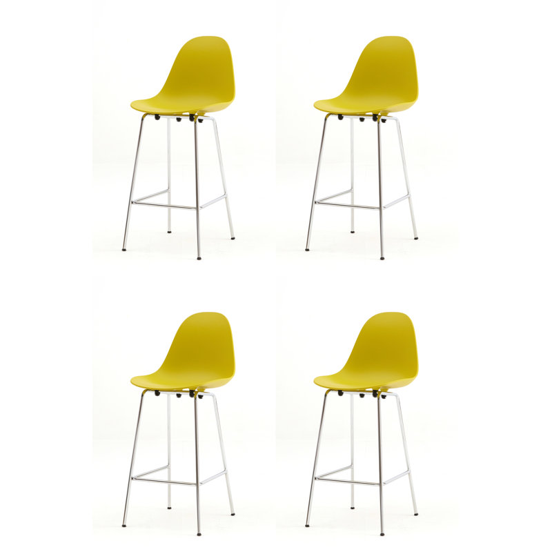 Tabouret de bar et de comptoir TA, Tabouret de bar (siège d'une hauteur de 29,5 po), Chrome, Moutarde