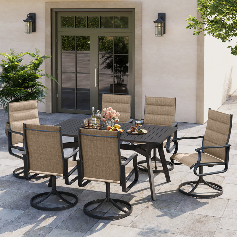 Chaise berçante rembourrée pivotante à 360 ° PVC-coated polyester - Design à dossier bas pour patio et jardin, 4, Brun