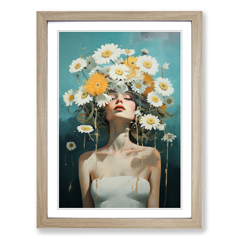 Daisy Dadaism - Single Picture Frame Print on Wood, Oak Framed, 64cm H x 46cm W