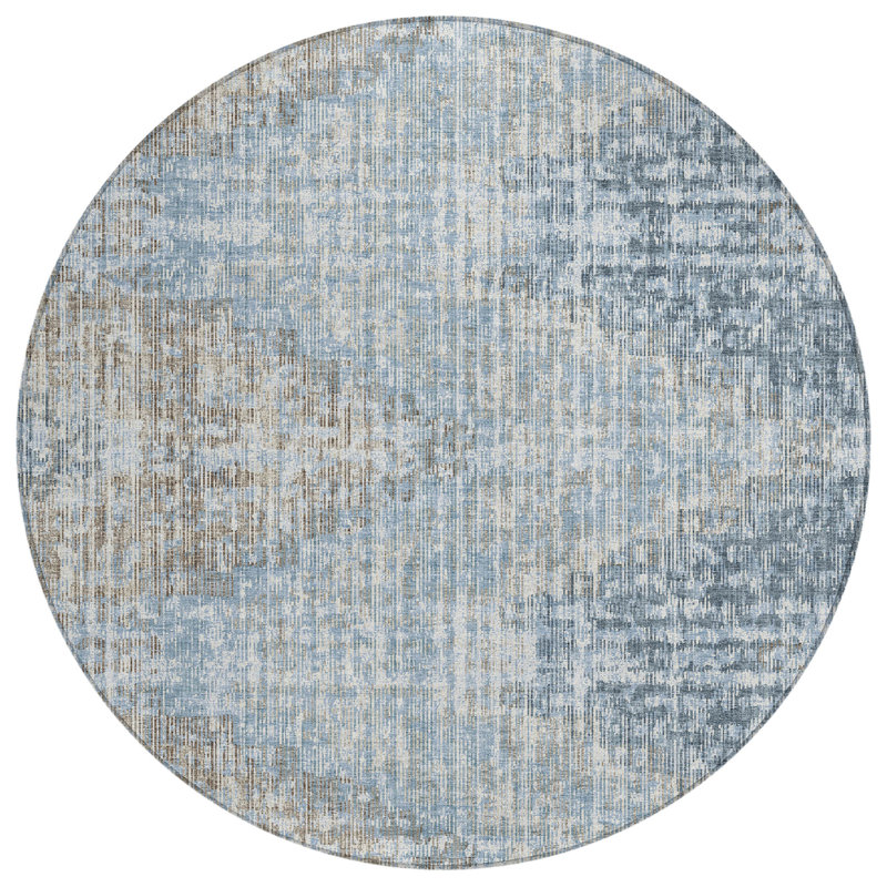 Tapis intérieur lavable rond 8 pi bleu et beige
