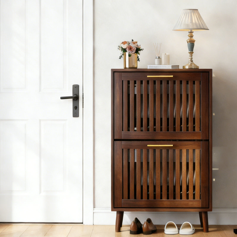 12 Pair Shoe Storage Cabinet,  36.4” H x 23.6” L x 9.5” W, Walnut