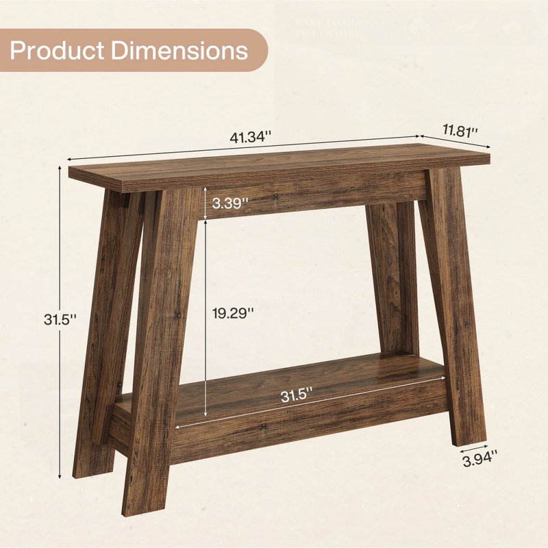 Console rustique, table d'entrée à 2 niveaux, canapé étroit pour espaces compacts et rangement polyvalent