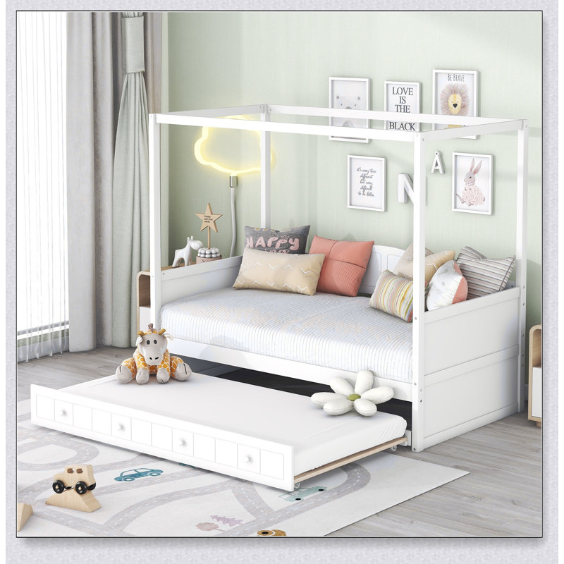 Canopy Day Bed With Trundle, White