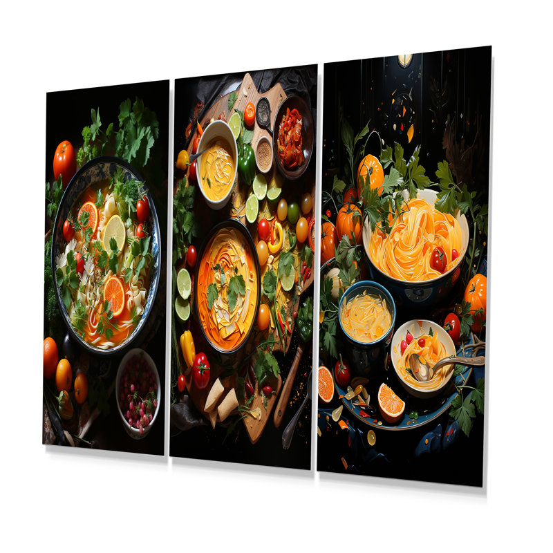 Végétal, pot de fleurs - Soupe, ensemble de 3 reproductions d'art en métal, H 32 po x l 48 po