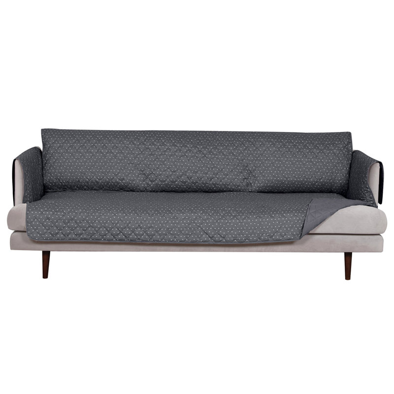 Gray Polyester Water-Resistant Reversible Sofa Cover Protector