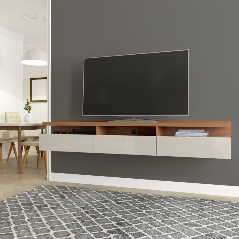 Meuble audio-vidéo 85,62 po avec 3 tiroirs, Érable crème / blanc cassé, 71.25"