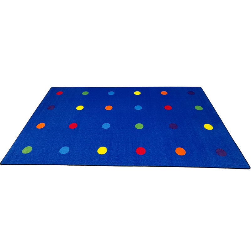 KidCarpet.com Multi on Blue Spot Rug, 6'x8'6" Rectangle - Class 1 Fire Rated, Oeko-Tex certified commercial-grade nylon seating rug - color-coded spots for classroom organization
