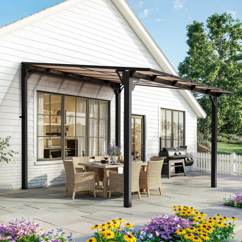 Pergola de jardin en aluminium 10 x 10 pi avec toit incliné incliné, H 97,2 po x l 117,6 po x P 108 po