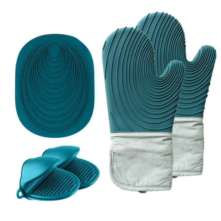 Silicone Oven Mitts and Pot Holders Sets, Heat Resistant Extra Long  Silicone Oven Mittens with Hot Pads, Double Layer High Temperature  Resistant Hot