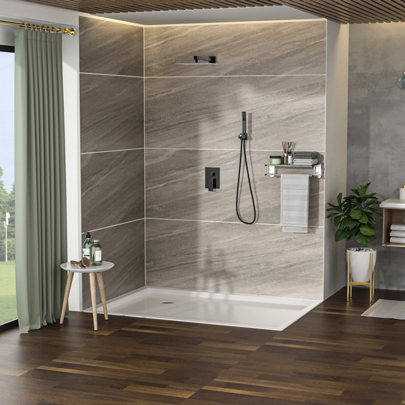 Douche murale avec deux têtes doubles de 12 pouces - Carrée, tête carrée, finition, Noir