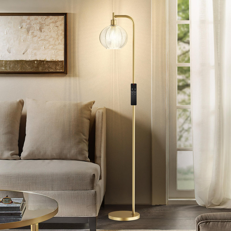 Lampe sur pied arquée avec abat-jour en verre, télécommande et ampoule incluse