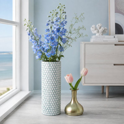 Ensemble de 3 vases de sol gigognes en métal, vases décoratifs blanc et or à texture alvéolée pour salon