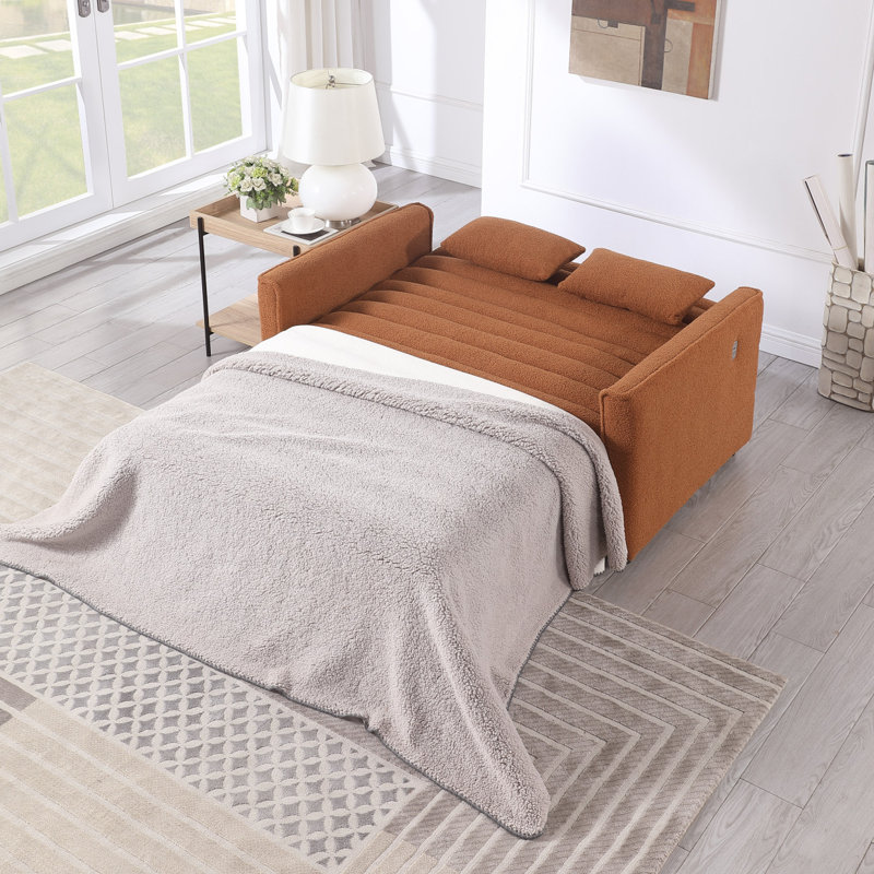 Canapé convertible 2 chambres avec dossier réglable, canapé 2 places, lit escamotable et 2 coussins de taille, Marron clair