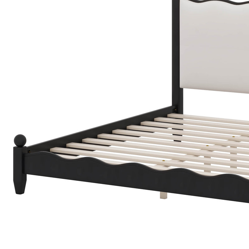 Lit plateforme classique en bois avec tête de lit tapissier festonnée élégante, cadre de lit robuste et durable, Grand lit
