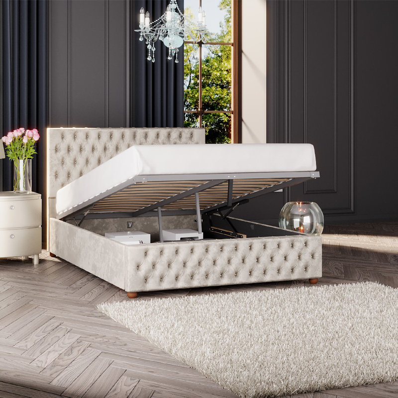 Upholstered Ottoman Bed, Super King (6'), Pearl